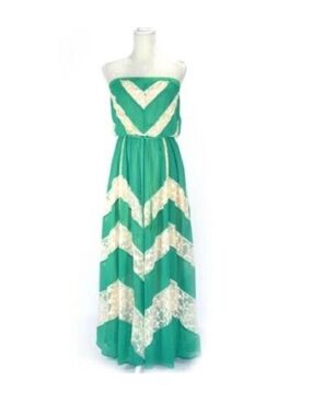 Arden B Vintage Green and White Lace Strapless Dress Size Small